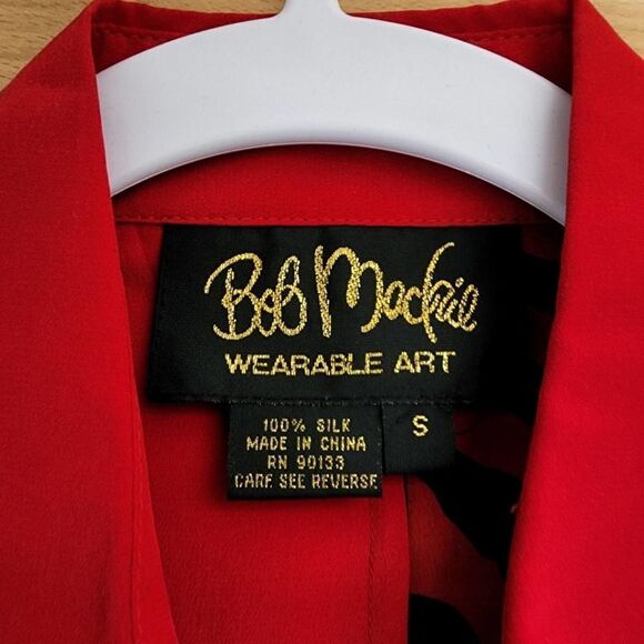 Vintage Bob Mackie top red & black silk animal print whimsigoth  S - Picture 4 of 4